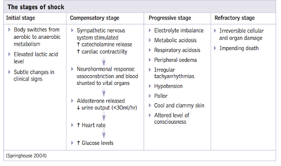 Table - stages of shock